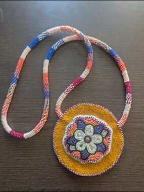 Handmade Beaded Floral Pendant Necklace - Multicolor